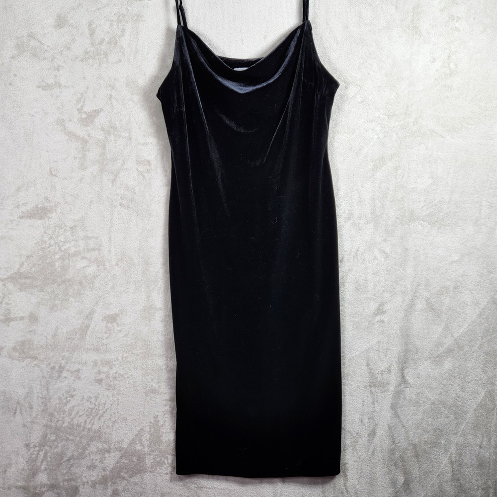 Nine West Velvet‎ Slip Dress Women S Black Cowl Neck Spaghetti Strap Cocktail